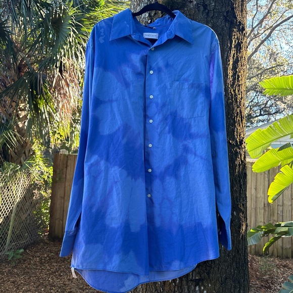 Blue Tie Dye Button Up Shirt - Picture 2 of 9